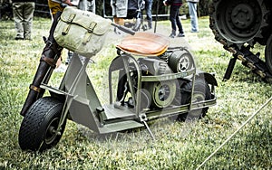 Second world war commemoration at SAINTE MERE L'EGLISE In Normandy, FRANCE. Military vehicle in camp reconstitution