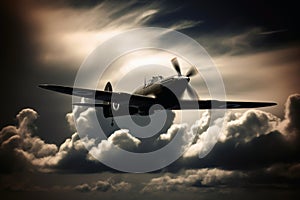 A second world war fighting plane in a dramatic sky created with generative AI technology