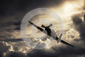 A second world war fighting plane in a dramatic sky created with generative AI technology