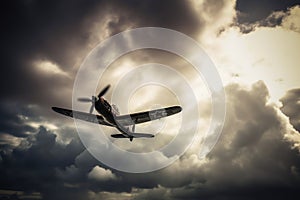 A second world war fighting plane in a dramatic sky created with generative AI technology