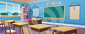 Secondary school classroom interior cartoon vector illustration concept