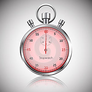 60 seconds. Silver realistic stopwatch with reflection. Vector
