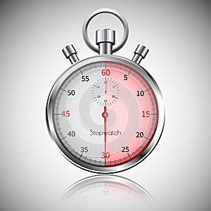 30 seconds. Silver realistic stopwatch with reflection. Vector