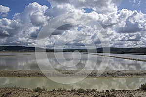 Secovlje Saltworks largest Slovenian salt evaporation pond on Adratic sea, natural and industrial landscape in Slovenia Piran