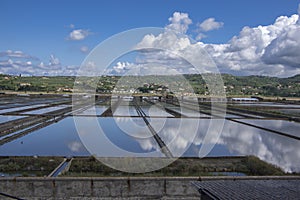 Secovlje Saltworks largest Slovenian salt evaporation pond on Adratic sea, natural and industrial landscape in Slovenia Piran