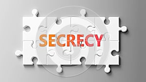 Secrecy complex like a puzzle - pictured as word Secrecy on a puzzle pieces to show that Secrecy can be difficult and needs