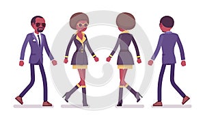 Secret agent black man and woman, spies walking