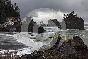 Secret Beach, Oregon with snow photo