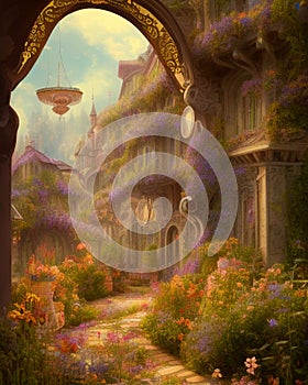 Secret garden, flowers and peace, path to Heaven