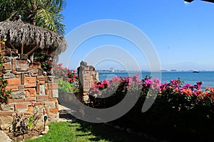 The secret garden, View from Mexican artifact garden, of Pacific Ocean,