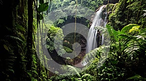 Secret Jungle Waterfall in Soft Mid-Morning Light