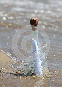 secret message in the glass bottle the waves of the sea beached