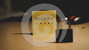 Secret password written on paper note on background. Login access, encryption and cyber security concepts