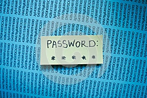 Secret password written on paper note on background. Login access, encryption and cyber security concepts