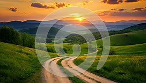 A secret path through the mountains only visible at dawn