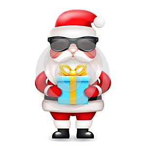 Secret Santa Claus gift box present cute 3d cartoon character icon isolated vector illustration