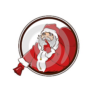 Secret Santa Claus hold big sack christmas badge