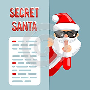 Secret santa claus peeking out corner cartoon character flat design poster isolated vector illustration