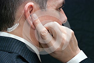 Secret Service Agent Listens To Earpiece, Close Side