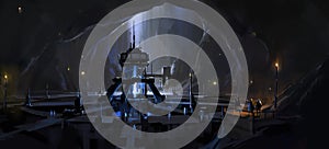 Secret underground nuclear reactor facility, digital science fiction illustration