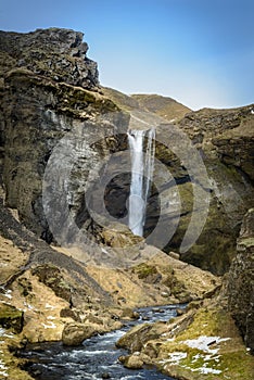 The Secret Waterfall of Kvernufoss in Southern Iceland.