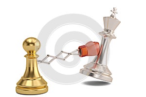 Secret weapon business concept with a chess pawn joke boxing glove.3D illustration