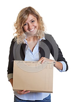 Secretary with blue blazer and file searching a document