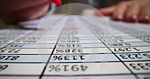 Secretary uses pink marker to highlight important data in table