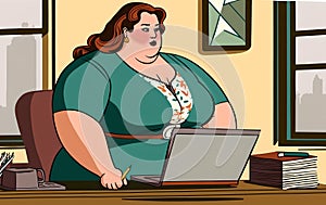 Secretary work obese woman graphic illustration generative ai