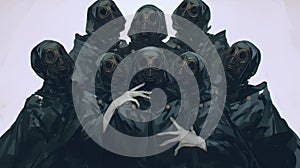 A secretive society of sorcerers all donning identical black masks to conceal their true faces and identities photo