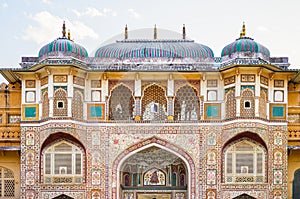 A section of the Amber Fort or Amer Fort palace located in Amber, Rajasthan, India