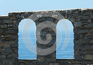 Section of ancient wall around the Doria Castle in Portovenere, Liguria, Italy