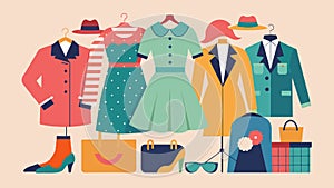 A section of curated vintage clothing arranged by decade for easy browsing.. Vector illustration.