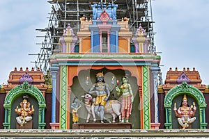 A section of the entrance arch to Hindu Naguleswaram Temple at Keerimalai in the Jaffna region of Sri Lanka. photo