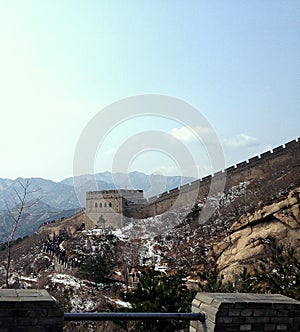 Section of the Great Wall of China on a winter day, Beijing