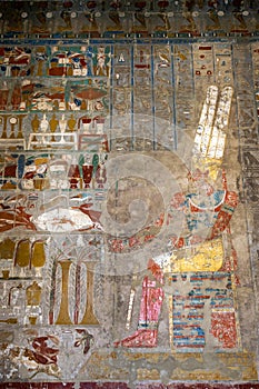 A section of the incredible hieroglyphs at the Temple of Hatshepsut at Deir al-Bahri near Luxor in central Egypt.