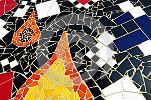 Section of multicolored mosaic tiles