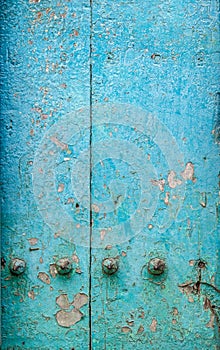 Section of old blue wooden Zanzibar Door, Stone Town, Zanzibar, Africa.