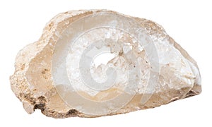 section of quartz-filled geode isolated on white