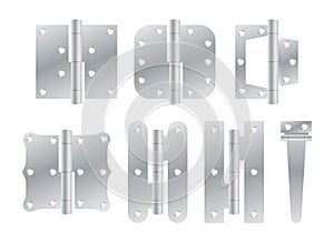 Section of steel door hinges. Classic And Industrial Ironmongery. Metallic equipment for attached. photo