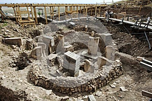 A section of the temple complex at Gobekli Tepe located 10km from Urfa in south-eastern Turkey. photo