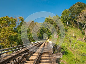 Section of the track and a bridge on the Nilgiri mountain railway at Mettupalayam. photo