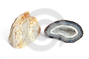 Section of a white and blue geode