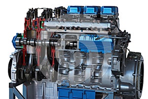Sectional view of truck engine. cutaway model