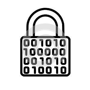 Binary Code Digital Padlock Icon, Cybersecurity and Data Encryption Vector Symbol