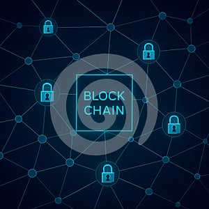 Secure Blockchain Network with Glowing Interconnected Nodes
