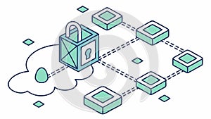 Secure blockchain network with padlock, symbolizing data security. vector design Generative AI