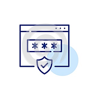Secure browser connection. Web page, password dialog box and shield. Pixel perfect, editable stroke