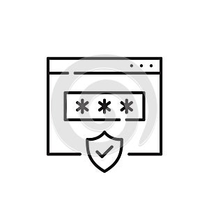 Secure browser connection. Web page, password dialog box and shield. Pixel perfect icon