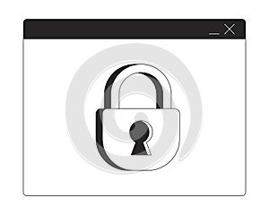 Secure browser window with padlock 2D line object